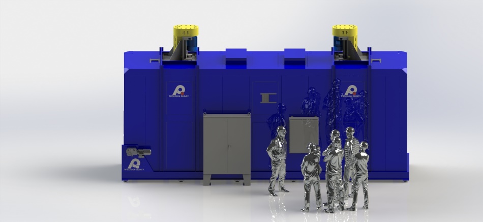 image003 Conveyorized indexing oven built by PQ Ovens for an electric car manufacturer with oven workers standing in front of it.