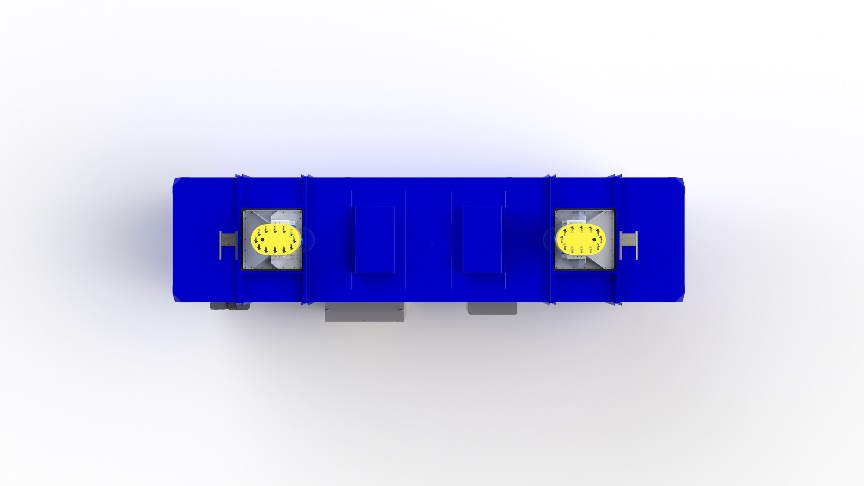 The conveyorized indexing oven built for an electric car manufacturer as viewed from the top.